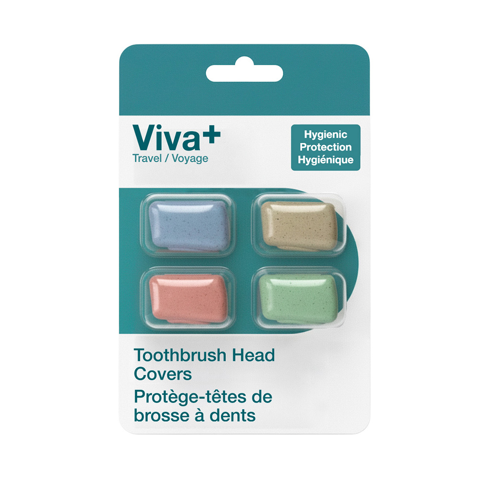 Image Set of 4 Toothbrush Head Covers - Pink, Green, Beige, Blue